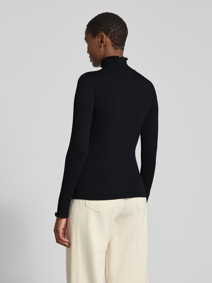Marc Cain Slim fit shirt met lange mouwen met kraag met ruches Zwart - 5