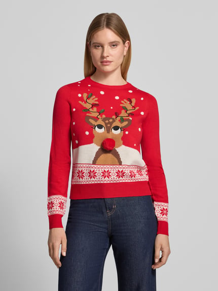 VERO MODA Pullover mit Rentiermotiv Rot 4