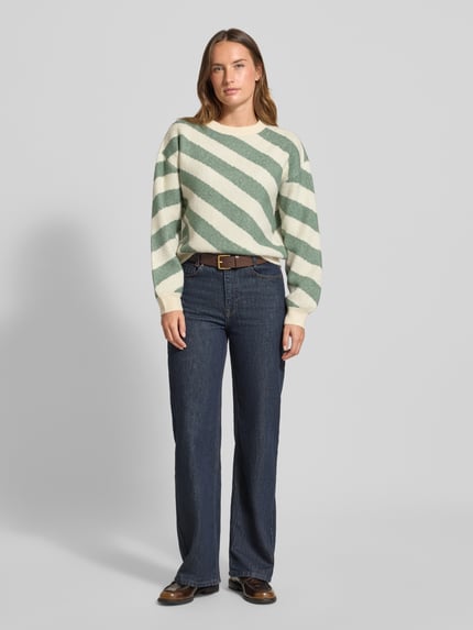 VERO MODA Regular Fit Strickpullover mit überschnittenen Schultern Modell 'LARA' Schilf 1