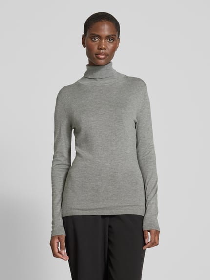 ICHI Slim Fit Rollkragenpullover aus Viskose-Mix Modell 'MAFA' Hellgrau Melange 4