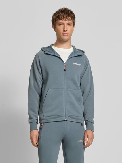 JACK & JONES Regular Fit Sweatjacke mit Logo-Print Modell 'Thatcher' Rauchblau 4
