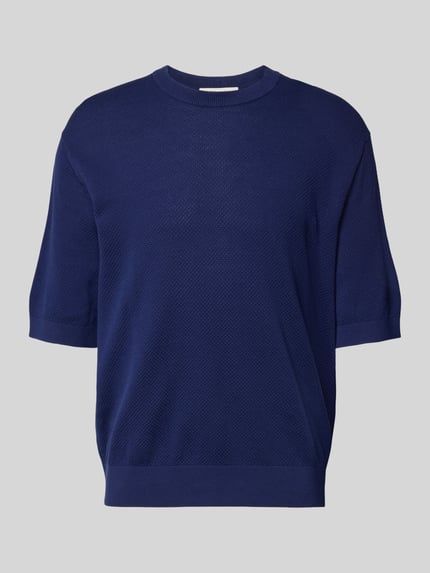 Produktfoto, Relaxed Fit T-Shirt aus reiner Baumwolle Modell 'TORINO' von SELECTED HOME in Strickoptik mit Struktur-Muster, Rundhals, Kurzarm, tiefes Blau.