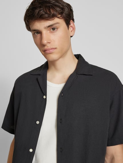JACK & JONES Regular Fit Freizeithemd aus Baumwoll-Leinen-Mix Modell 'BREEZE' Black 3