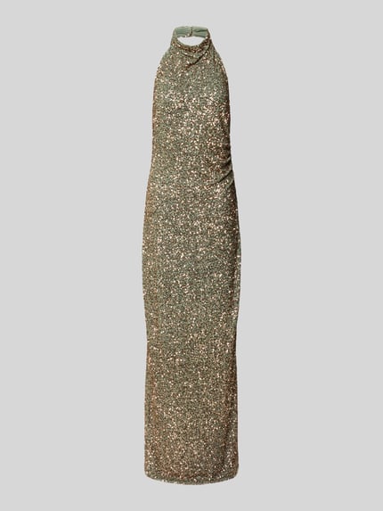 Produktfoto, Abendkleid mit Pailletten von SWING, Damen Maxikleid im figurbetonten Schnitt aus Material-Mix mit Stretch-Anteil, Neckholder, goldene Glitzer-Oberfläche, Rückenlänge 160 cm bei Größe 36, Brustweite 38 cm