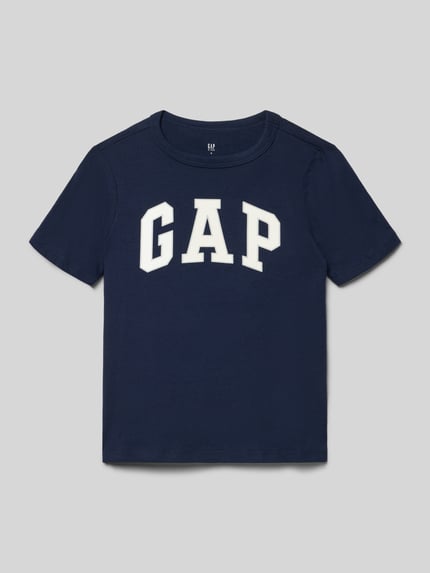 Produktfoto, Regular Fit T-Shirt mit Logo-Print von GAP in Dunkelblau, Kinder T-Shirt aus reiner Baumwolle, Rundhalsausschnitt, Rückenlänge 45 cm bei Größe 116