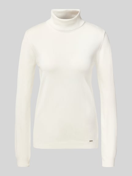 Produktfoto, Slim Fit Rollkragenpullover mit Label-Detail van MORE, gebroken wit, Viscosemix gebreide pullover, ruglengte maat 36: 39 cm, mouwlengte: 62 cm