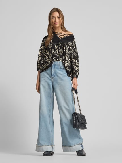 ba&sh Relaxed fit blouse met 3/4-mouwen, model 'AURA' Zwart - 1