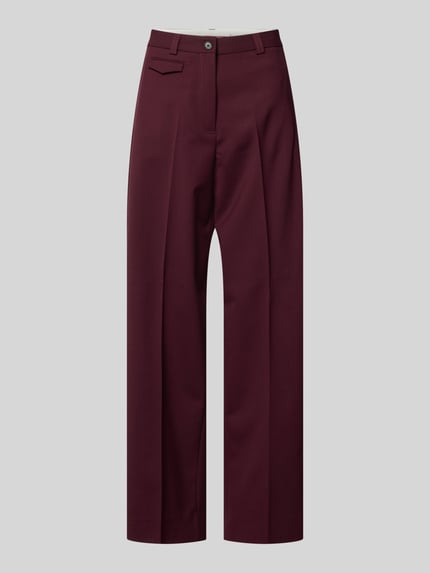 Produktfoto, Loose Fit Weite Hose aus Woll-Mix von Tommy Hilfiger, jednokolorowy, krój loose fit, aplikacja z logo, kanty, szlufki na pasek, zapięcie na guzik i zamek błyskawiczny, wpuszczane kieszenie, mała kieszeń z patką z przodu, kieszeń z patką z tyłu, wykończenie materiału: splot twill