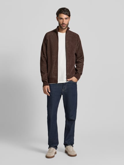 Jake*s Studio Men Cardigan met opstaande kraag en ritssluiting Chocoladebruin - 1