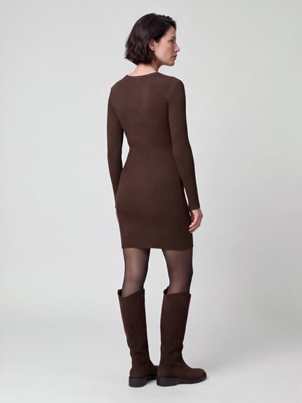 PIECES Strickkleid mit Rippstruktur Dunkelbraun 5