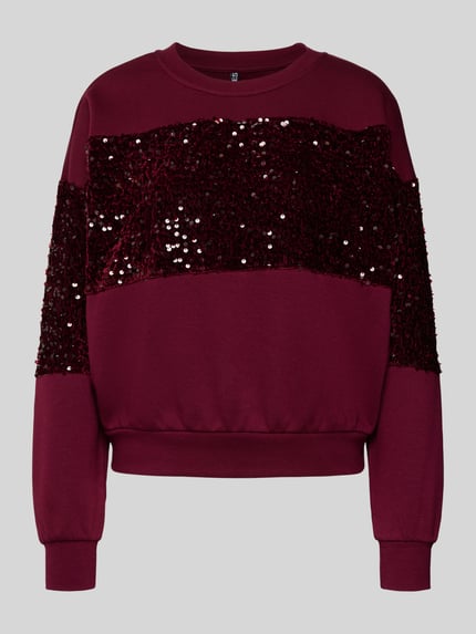 PIECES Regular Fit Sweatshirt aus Baumwoll-Mix mit Pailletten Modell 'NANCY' Bordeaux 2