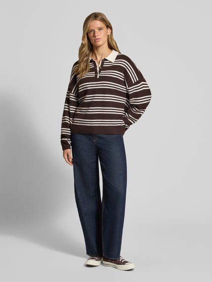 REVIEW Oversized Strickpullover mit Polokragen Dunkelbraun 1