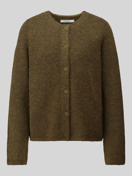 Produktfoto, Relaxed Fit Strickjacke aus Woll-Mix mit Alpaka-Anteil Modell 'LULU' von Selected, braun meliert, Damen Strickjacke.