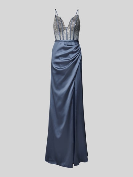 LUXUAR FASHION Sukienka wieczorowa z obszyciem kamieniami stras Szaroniebieski 2