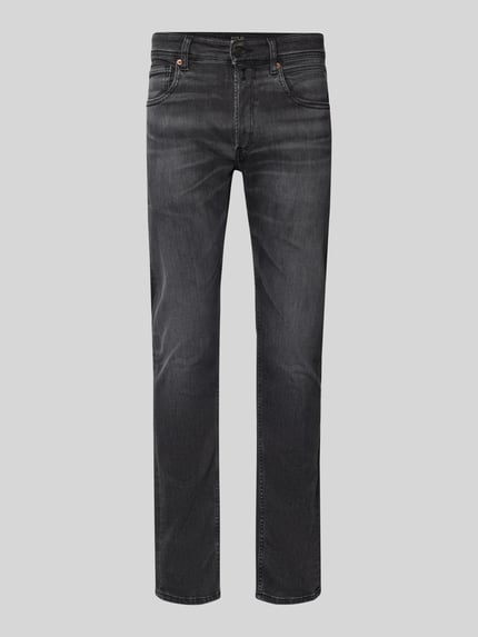 Produktfoto, Slim Fit Jeans im 5-Pocket-Design Modell 'Grover' van Replay, katoenmix met stretch, nauwsluitend model, heren, grijs, knoop- en ritssluiting, bandwijdte 43 cm, binnenbeenlengte 83 cm