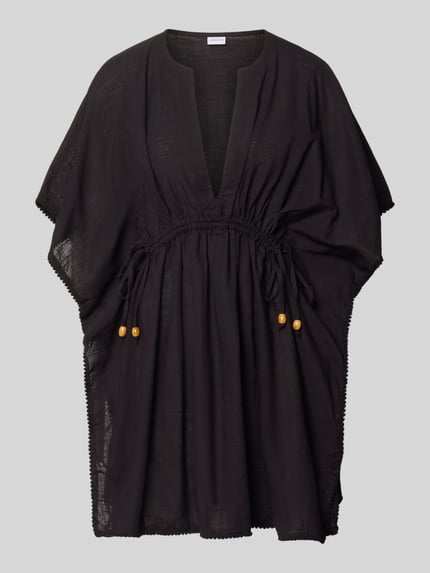 Productfoto, Kaftan aus Baumwolle mit V-Ausschnitt van Jake*s Casual, getailleerd model, puur katoen, V-hals, tunnelkoord, zwart, lichte textuur
