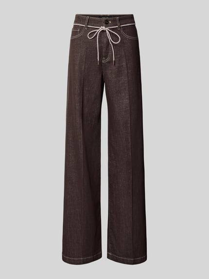 Produktfoto, Wide Fit Jeans met viscose van Marc Cain in donkerbruin met contrasterende stiksels, 5-pocketmodel, Persplooien, knoop- en ritssluiting, Bandwijdte maat 36: 36 cm, Binnenbeenlengte maat 36: 83 cm, dames jeans