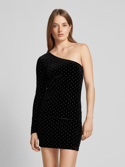 MANGO Minikleid mit Ziersteinbesatz und One-Shoulder-Träger Black 4