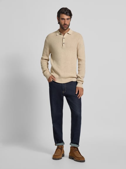 OLYMP Level 5 Gebreide pullover met kentkraag Zand - 1
