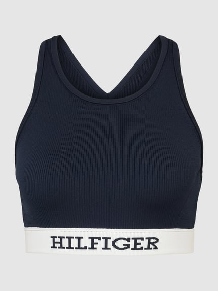 Tommy Hilfiger Top krótki z detalem z logo Granatowy 2