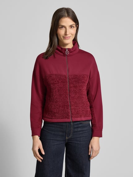 Marc Cain Regular fit sweatjack met gebreid detail Kersenrood - 4