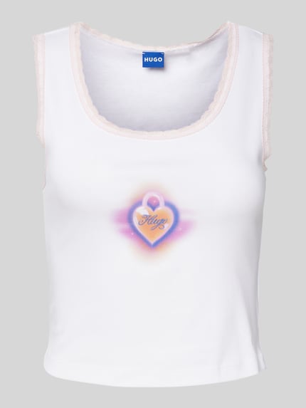 HUGO Blue Crop Top mit Label-Print Modell 'Delarina' Weiss 2