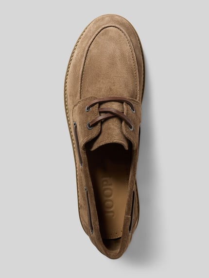 Produktfoto, Loafers aus Leder mit profilierter Sohle van JOOP! SHOES in bruin, afgeronde neus, vetersluiting, grove zool, gladde textuur