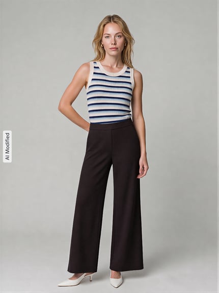 Vrouwenmodel draagt Regular fit wijdte broek uit viscosemix model 'NALEY' van SEDUCTIVE, Dames wijdte broek, volledige vooraanzicht