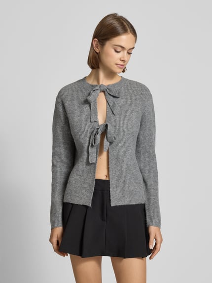 PIECES Regular Fit Strickjacke mit Woll-Anteil Modell 'SILLY' Mittelgrau Melange 4