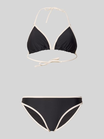 Produktfoto, Slim Fit Bikini Set in Triangel-Optik von Shiwi, Zweiteiler in Schwarz mit weißer Umrandung, Elastischer-Material-Mix, Damen, Neckholder