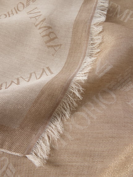 Produktfoto, Schal mit Fransen von Emporio Armani aus Baumwoll-Mix mit Viskose-Anteil, rechteckige Form, beiges Label-Detail, weiche Textur
