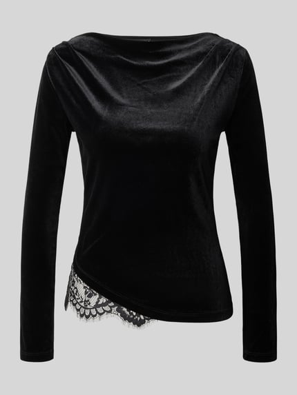 VERO MODA Langarmshirt mit asymmetrischem Spitzenbesatz Black 1