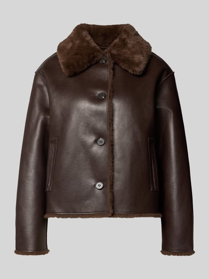 OPUS Cropped Webpelzjacke aus Polyester mit Wendefunktion Modell „Hafellda“ Dunkelbraun 2