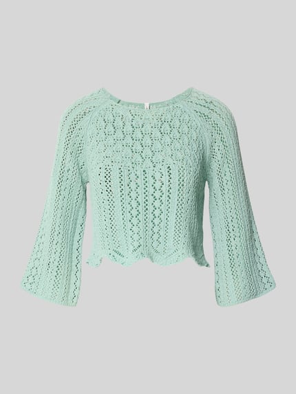 Produktfoto, Cropped Pullover aus Baumwoll-Mix Modell 'NOLA' von ONLY, Optik: Unifarben, Regular-Fit, Grobstrick-Struktur, 3/4-Arm, mintgrün.