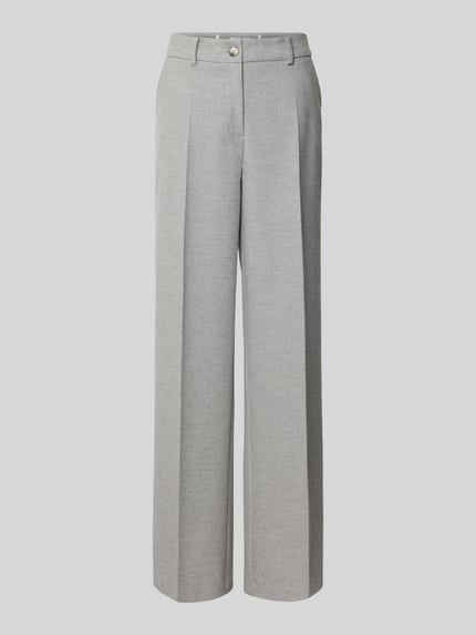 Produktfoto, Stoffhose mit Bundfalten von More & More aus grauem Material-Mix mit Viskose, lockerer Schnitt, Bundfalten, frontal.