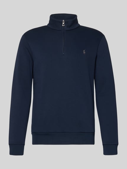 Produktfoto, Regular Fit Troyer aus Baumwoll-Mix von Polo Ralph Lauren in Optik: Unifarben, mit Logo-Detail, Troyer-Kragen, kurzem Reißverschluss, Langarm, geripptem Ärmelabschluss und Rumpfabschluss, seitlichen Eingrifftaschen, Materialverarbeitung: Piqué, Material: Baumwoll-Mix.