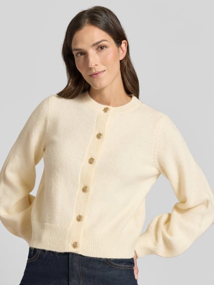 VERO MODA Cardigan mit goldfarbenen Zierknöpfen Ecru 3