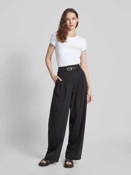 GUESS T-Shirt mit Label-Stitching und Ziersteinbesatz Weiss 1