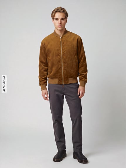 Selected Regular Fit Bomberjacke aus reiner Baumwolle Modell 'Daniel' Camel 1