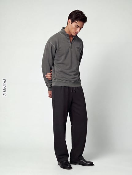 HUGO Blue Sweatshirt mit Logo-Print Troyerkragen BLACK 1