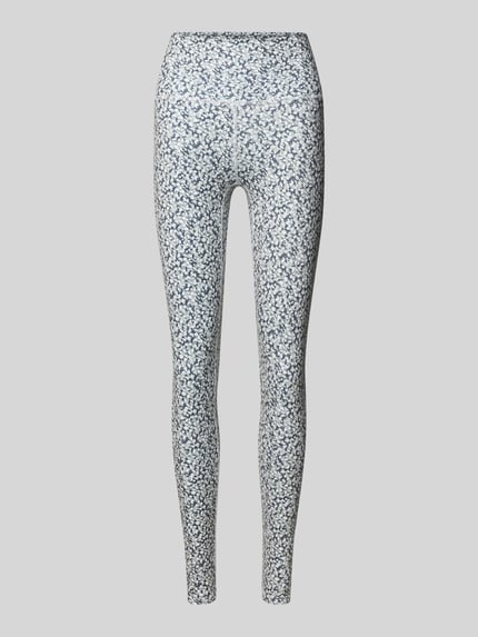 Produktfoto, Slim Fit Leggins met brede band van VARLEY, dames, elastische materiaalmix, zwart-witte print, gladde textuur.
