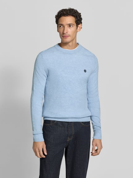 MCNEAL Slim Fit Strickpullover aus reiner Wolle mit Label-Stitching Sky Melange 4