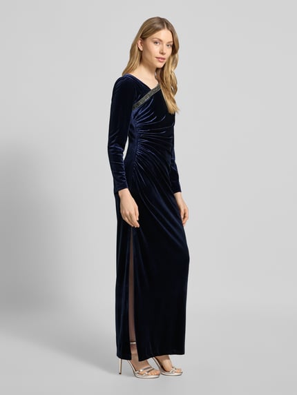 Adrianna Papell Abendkleid mit Ziersteinbesatz und Raffungen Dunkelblau 1
