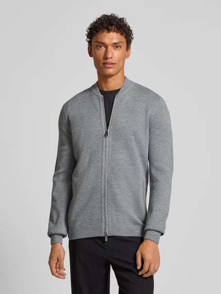 Christian Berg Men Kardigan rozpinany o kroju slim fit z mieszanki wełny Jasnoszary melanż 4