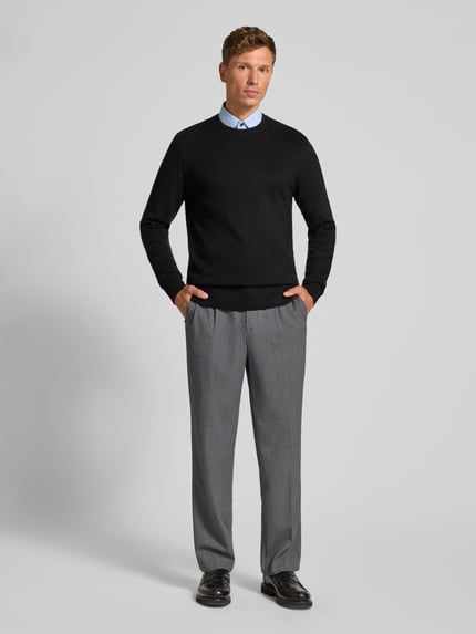 Casual Friday Sweter z dzianiny o kroju regular fit z okrągłym dekoltem model ‘Heine’ Czarny 1