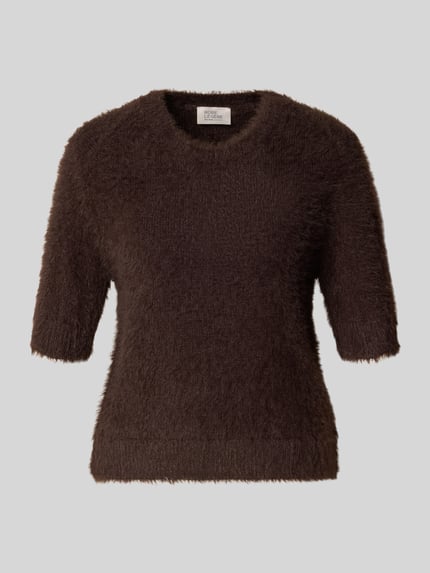 Productfoto, Regular Fit Pullover uit katoenmix van ROBE LÉGÈRE, donkerbruin, zachte textuur, eenvoudige ronde hals