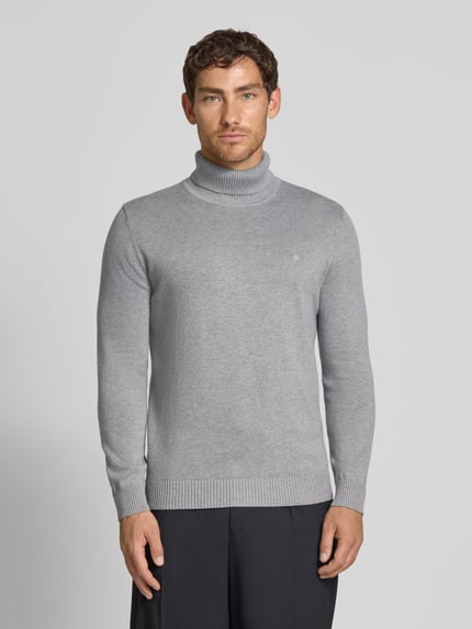 Christian Berg Men Sweter o kroju slim fit z mieszanki bawełny i wełny Jasnoszary melanż 4