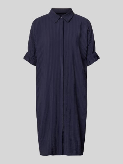 Produktfoto, knielanges Hemdblusenkleid mit verdeckter Knopfleiste von FREE/QUENT, viscosemix, loose fit, structuurpatroon, donkerblauw