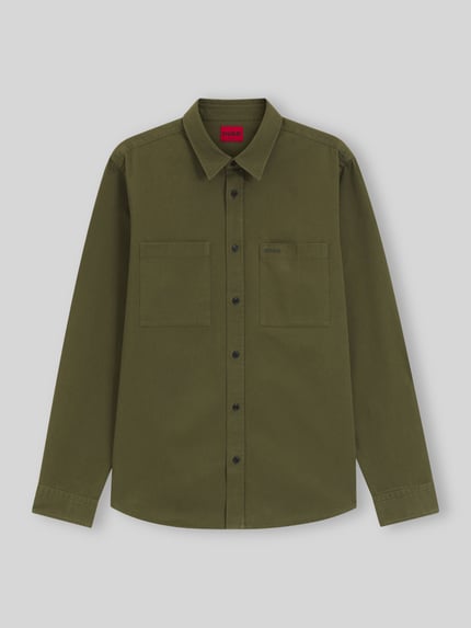 HUGO Straight Fit Hemdjacke aus Baumwolle Modell 'Egrin' Khaki 2