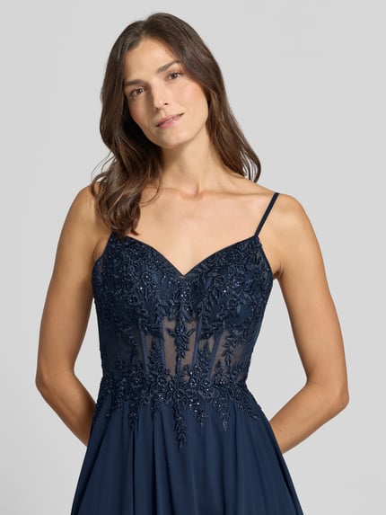 LUXUAR FASHION Corsagenkleid mit Stitchings und V-Ausschnitt Dunkelgruen 3